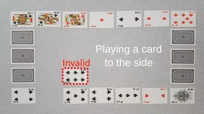 Example of an invalid move in our original two player card game Chain - playing a card to the side